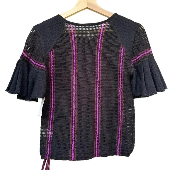NWT Free People Babes Only Sweater Tee In Black with Pink Purple Stripe Size XS - Picture 4 of 6